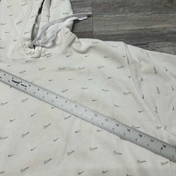 Nike Sportswear White Mens L Gray AOP Mini Swoosh Club Fleece Pullover‎ Hoodie - Picture 4 of 11